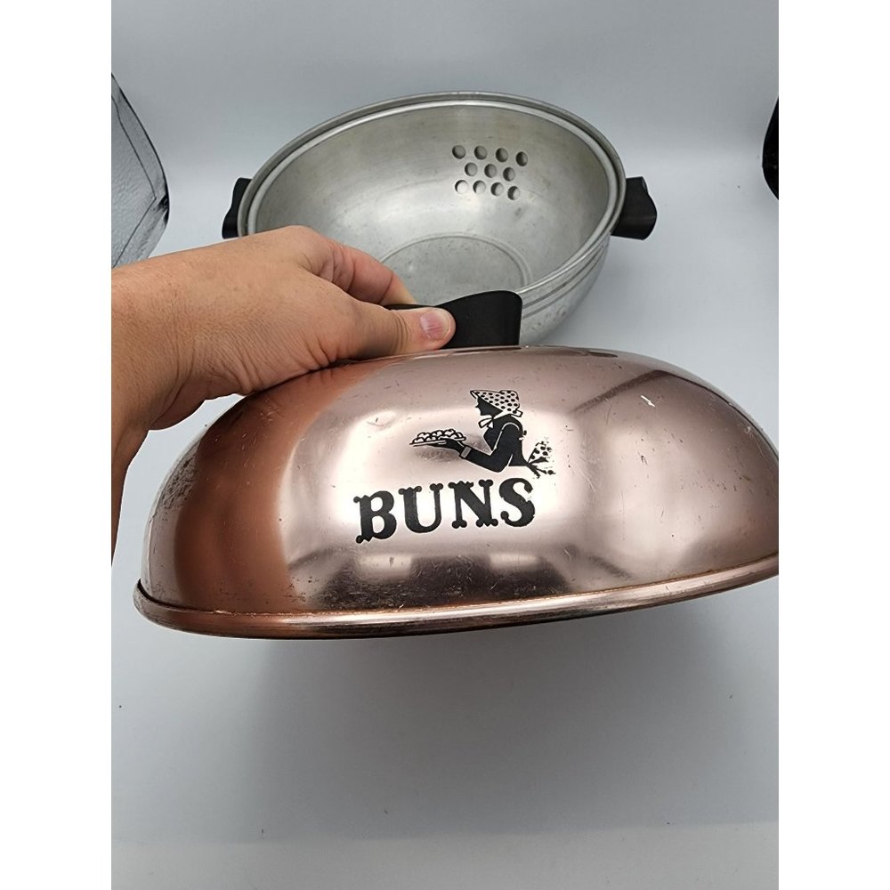 Vintage West Bend 50s Bun Warmer with PINK Lid! 3 Piece Set